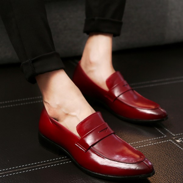 Red Burgundy Pointed Head Dappermen Mens Loafers Flats Dress Shoes