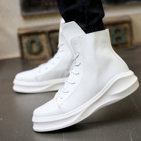 White Lace Up Thick Sole High Top Lace Up Punk Rock Sneakers Mens BootsShoes
