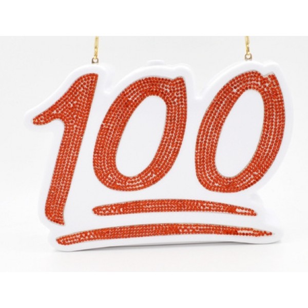 White 100 Red Diamante Whatsapp Emoji Arcylic Evening Clutch Bag Purse Jewelry Box