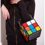 Black Colorful Rainbow Magic Cube Patent Leather Handbag Bag Purse Box