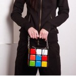 Black Colorful Rainbow Magic Cube Patent Leather Handbag Bag Purse Box