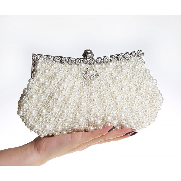 White Pink Black Pearls Diamante Bridal Fancy Glamorous Evening Clutch Purse