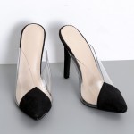 Black Suede Transparent Pointed Head Stiletto High Heels Sandals Shoes
