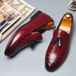 Burgundy Red Stitches Tassels Dapper Man Oxfords Loafers Dress Shoes Flats
