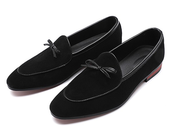 Black Suede Pointed Head Mini Bow Dapper Man Oxfords Loafers Dress ...