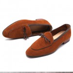 Brown Camel Suede Pointed Head Mini Bow Dapper Man Oxfords Loafers Dress Shoes Flats