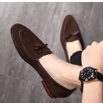 Brown Suede Pointed Head Mini Bow Dapper Man Oxfords Loafers Dress Shoes Flats