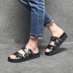 Black Camouflage Double Strap Flip Flops Flats Fashion Mens Gladiator Roman Sandals