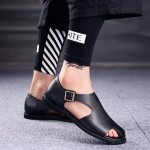 Black T Strap Mary Jane Fashion Mens Gladiator Roman Sandals