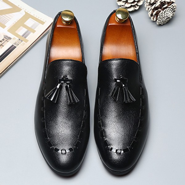 Black Stitches Tassels Dapper Man Oxfords Loafers Dress Shoes Flats