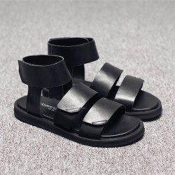 Black Strappy Ankle Strap Thick Sole Fashion Mens Gladiator Roman Sandals