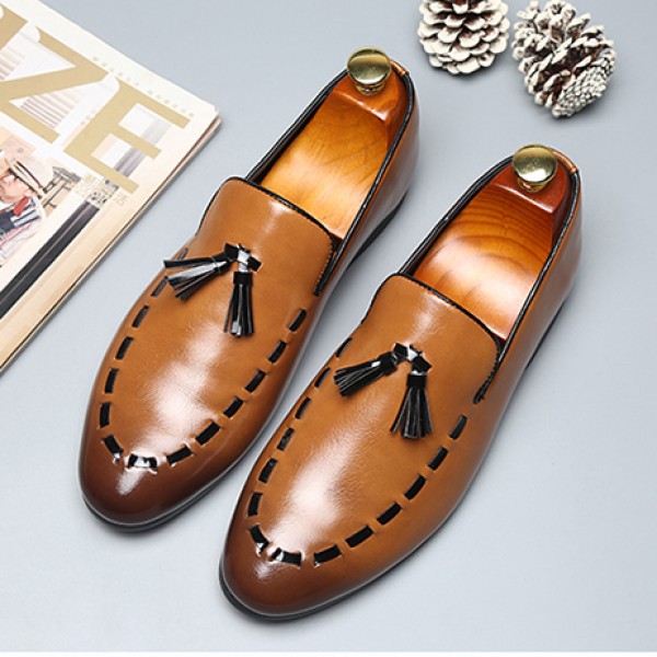 Brown Stitches Tassels Dapper Man Oxfords Loafers Dress Shoes Flats