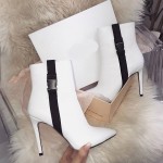White Black Side Buckle Point Head Rider Stiletto High Heels Boots Shoes