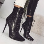 Black Patent Lace Up Point Head Rider Stiletto High Heels Boots Shoes