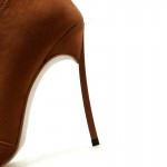 Brown Suede Stretchy Point Head Rider Stiletto High Heels Boots Shoes