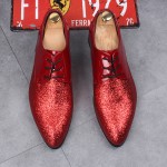 Red Lace Up Mens Glittering Point Head Oxfords Loafers Dappermen Dress Shoes