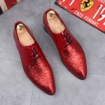 Red Lace Up Mens Glittering Point Head Oxfords Loafers Dappermen Dress Shoes