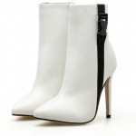 White Black Side Buckle Point Head Rider Stiletto High Heels Boots Shoes