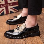 Black Gold Glittering Bling Bling Tassels Glossy Patent Leather Loafers Flats Dress Shoes