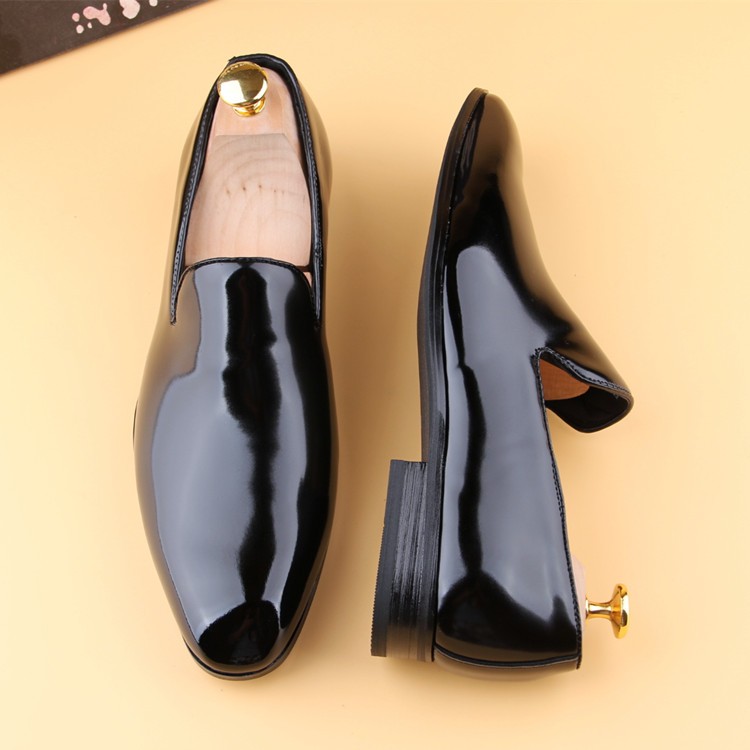 Black Patent Glossy Patent Leather Loafers Flats Dress Dapperman Shoes 4638