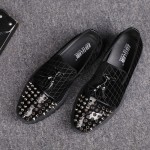 Black Velvet Tassels Metal Spikes Mens Thick Sole Oxfords Loafers Dappermen Dress Shoes