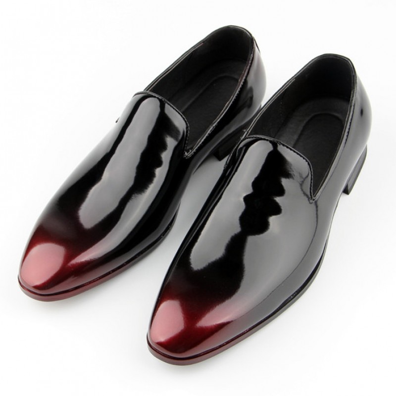 Black Burgundy Lace Up Glossy Patent Leather Loafers Flats Dress ...