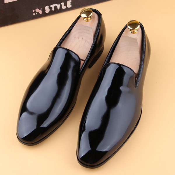 Black Patent Glossy Patent Leather Loafers Flats Dress Dapperman Shoes