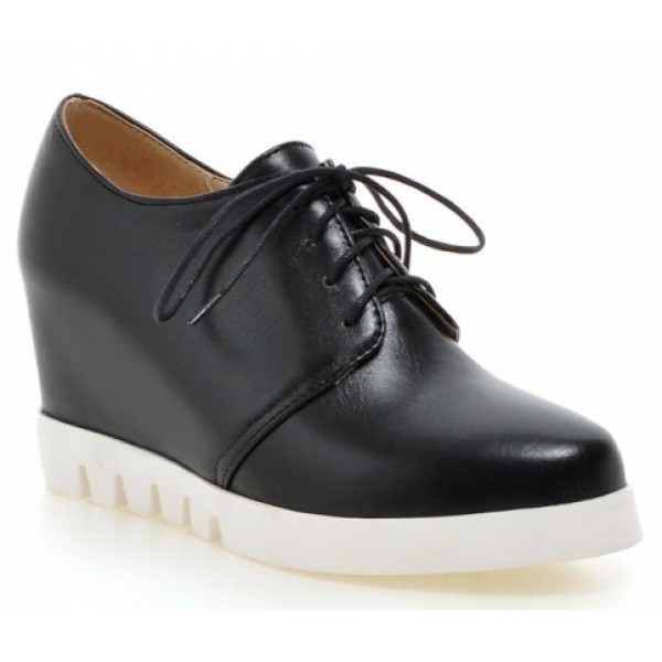 Black White Sole Lace Up Wedges Platforms Oxfords Sneakers Shoes