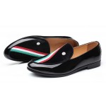 Black Patent Suede Stripes Mens Loafers Dress Dapper Man Shoes Flats