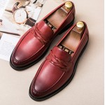 Red Burgundy Classic Twist Mens Loafers Dress Dapper Man Shoes Flats