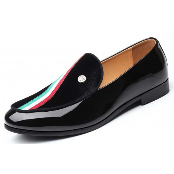 Black Patent Suede Stripes Mens Loafers Dress Dapper Man Shoes Flats
