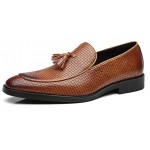 Brown Tassels Knitted Mens Loafers Dress Dapper Man Shoes Flats