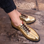 Gold Metal Rings Bowling Style Oxfords Dress Dapper Man Shoes Flats