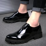 Black Patent Cleated Sole Zippers Oxfords Mens Dress Dapper Man Shoes Flats