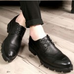 Black Cleated Sole Lace Up Oxfords Mens Dress Dapper Man Shoes Flats