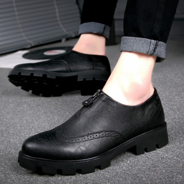Black Cleated Sole Zippers Oxfords Mens Dress Dapper Man Shoes Flats