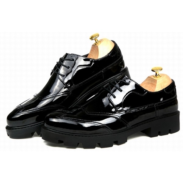 Black Patent Cleated Sole Lace Up Oxfords Mens Dress Dapper Man Shoes Flats