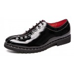 Black Patent Metal Rings Bowling Style Oxfords Dress Dapper Man Shoes Flats