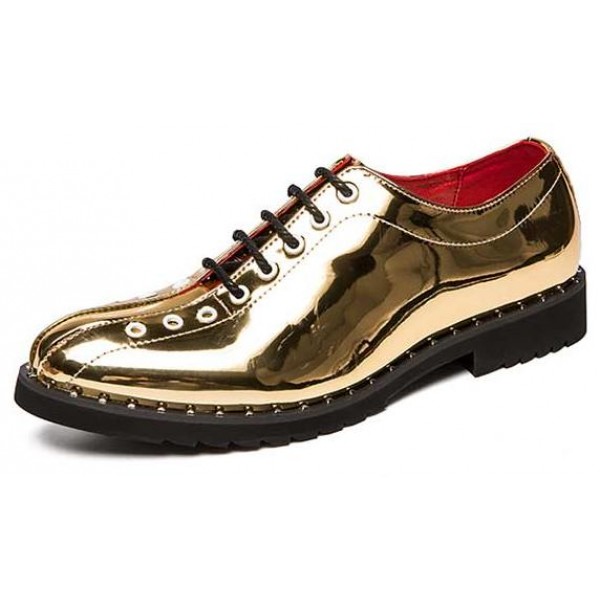 Gold Metal Rings Bowling Style Oxfords Dress Dapper Man Shoes Flats