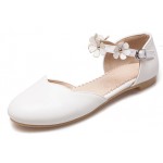 White Scallop Trim Flowers Mary Jane Ballerina Ballet Flats Shoes