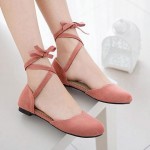 Pink Suede Scallop Trim Ankle Strap Mary Jane Ballerina Ballet Flats Shoes