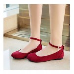 Red Suede Velvet Mary Jane Ballerina Ballet Flats Shoes