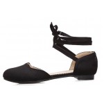 Black Suede Scallop Trim Ankle Strap Mary Jane Ballerina Ballet Flats Shoes