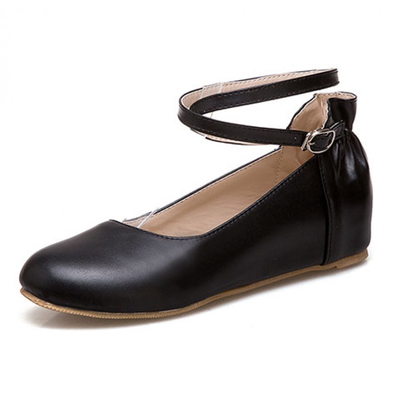 Black Hidden Wedges Ankle Straps Mary Jane Ballerina Ballet Flats Shoes