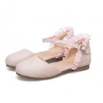 Pink Suede Satin Ruffles Mary Jane Ballerina Ballet Flats Shoes