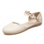 Cream Scallop Trim Flowers Mary Jane Ballerina Ballet Flats Shoes