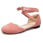 Pink Suede Scallop Trim Ankle Strap Mary Jane Ballerina Ballet Flats Shoes