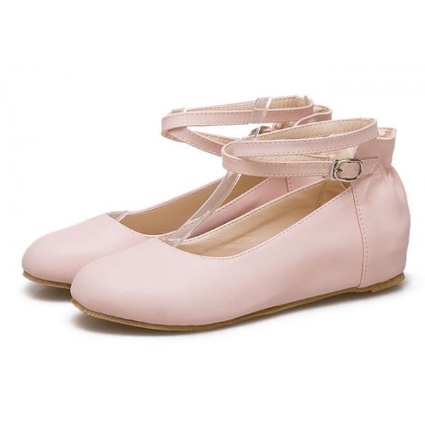 Pink Hidden Wedges Ankle Straps Mary Jane Ballerina Ballet Flats Shoes