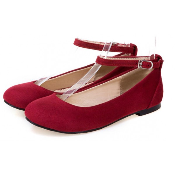 Red Suede Velvet Mary Jane Ballerina Ballet Flats Shoes