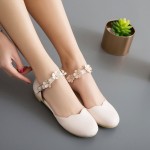 White Scallop Trim Flowers Mary Jane Ballerina Ballet Flats Shoes